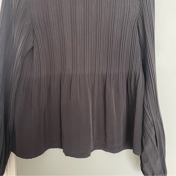 Maje "Lockin" Crepe Boat Neck Long Sleeve Black Pleated Blouse - Picture 7 of 15